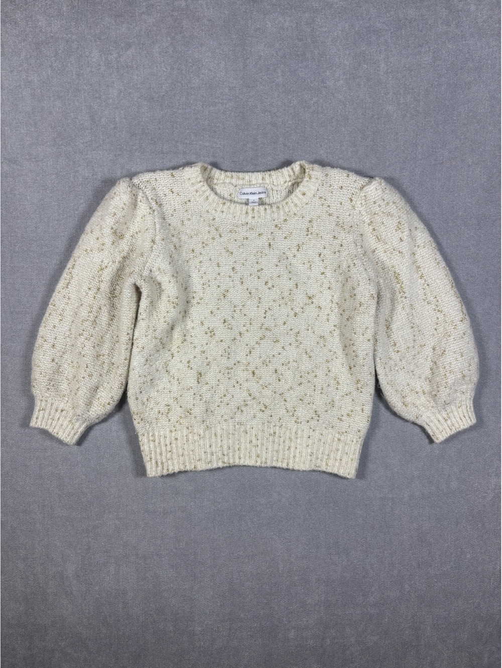 Calvin Klein Jeans Women's Cream Gold Confetti Crewneck Sweater Size Medium